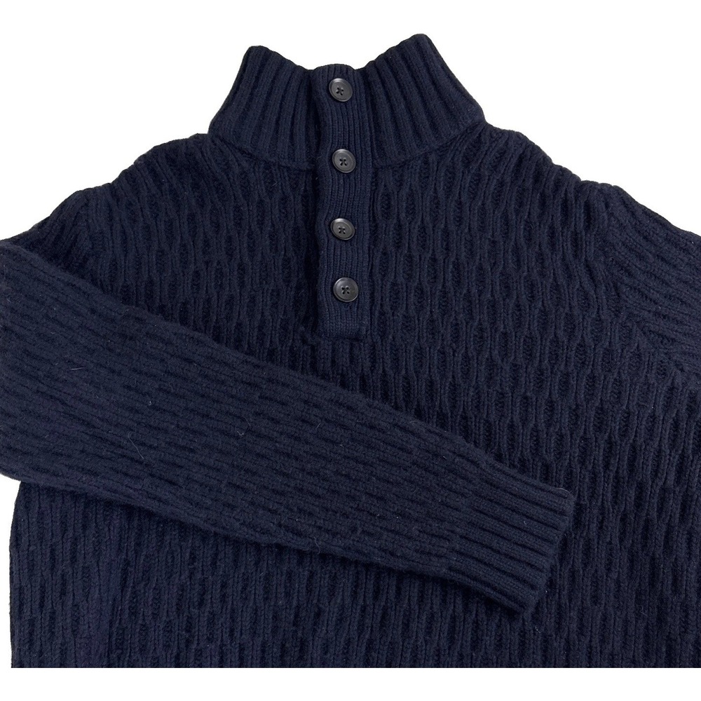 Banana Republic Merino Wool Cable Knit Henley Sweater Mens XL Blue Classic